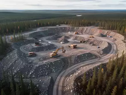 Luftaufnahme einer abgelegenen Bergbau-Explorationsfläche in einer bewaldeten und felsigen Wildnis. - Foto: über boerse-global.de