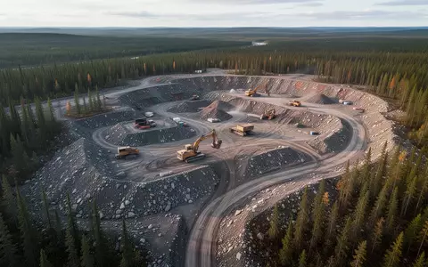 Luftaufnahme einer abgelegenen Bergbau-Explorationsfläche in einer bewaldeten und felsigen Wildnis. - Foto: über boerse-global.de