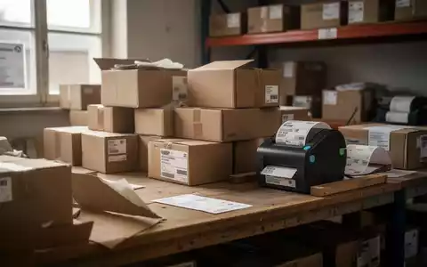 Ein unaufgeräumter Packtisch in einem Lagerraum mit Kartons und Versandmaterial vor einem Fenster. - Foto: über boerse-global.de