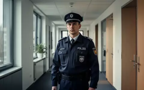 Ein Polizeibeamter in Uniform steht in einem modernen Flur und repräsentiert die polizeiliche Ermittlungsarbeit. - Foto: über boerse-global.de