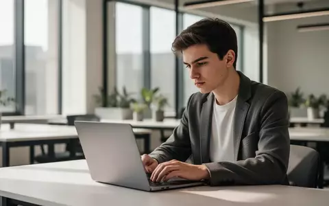 Ein junger Erwachsener arbeitet konzentriert an einem Laptop in einem modernen, hellen Büro. - Foto: über boerse-global.de