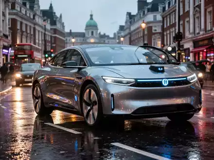 Ein autonomes Fahrzeug fährt bei Dämmerung durch eine belebte Straße in London. - Foto: über boerse-global.de