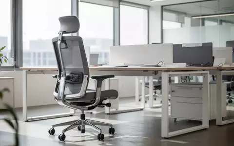 Ein moderner, heller Büroarbeitsplatz mit einem ergonomischen Bürostuhl und einem Schreibtisch in einer professionellen Umgebung. - Foto: über boerse-global.de
