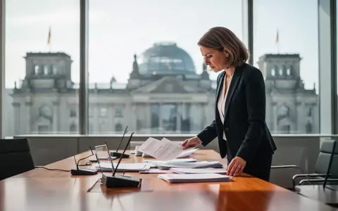 Eine Politikerin in einem modernen Büro im Deutschen Bundestag, die konzentriert Unterlagen prüft. - Foto: über boerse-global.de