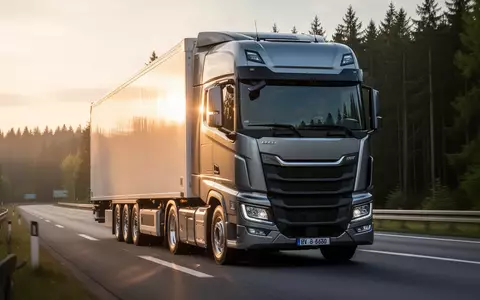 Ein schwerer Lastkraftwagen fährt bei Sonnenuntergang auf einer ruhigen Autobahn. - Foto: über boerse-global.de