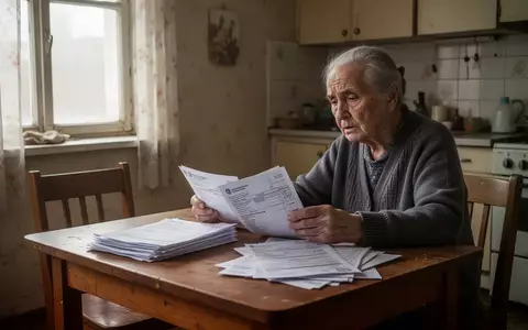 Eine ältere Person sitzt besorgt an einem Küchentisch und betrachtet Dokumente und Rechnungen in einer bescheidenen Wohnung. - Foto: über boerse-global.de