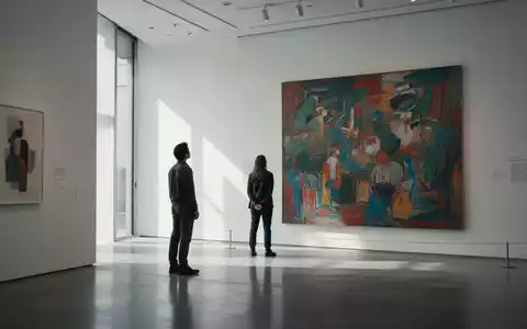 Eine Person betrachtet in ruhiger, heller Atmosphäre ein abstraktes Gemälde in einem modernen Museum. - Foto: über boerse-global.de