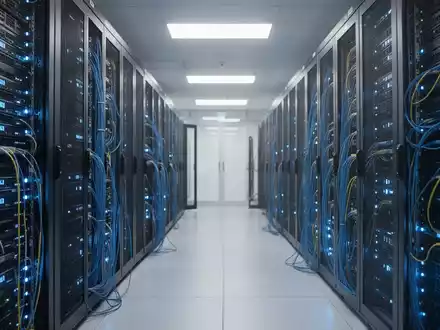 Moderne Server-Infrastruktur in einem Rechenzentrum mit blauer Beleuchtung. - Foto: über boerse-global.de