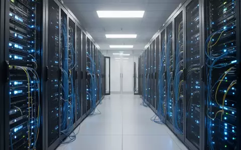 Moderne Server-Infrastruktur in einem Rechenzentrum mit blauer Beleuchtung. - Foto: über boerse-global.de