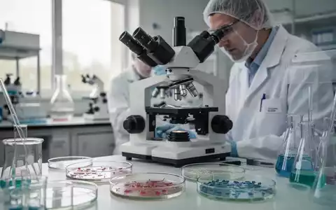 Ein Wissenschaftler arbeitet in einem sterilen medizinischen Forschungslabor an einem Mikroskop. - Foto: über boerse-global.de