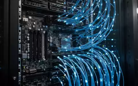 Moderne Serveranlage in einem Rechenzentrum mit leuchtenden Glasfaserkabeln und Hochleistungs-Computing-Hardware. - Foto: über boerse-global.de