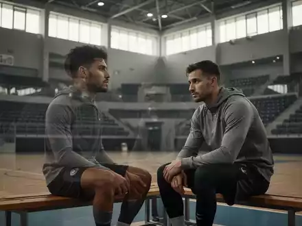 Ein nachdenklicher Athlet sitzt allein in einer leeren, modern beleuchteten Sportarena. - Foto: über boerse-global.de