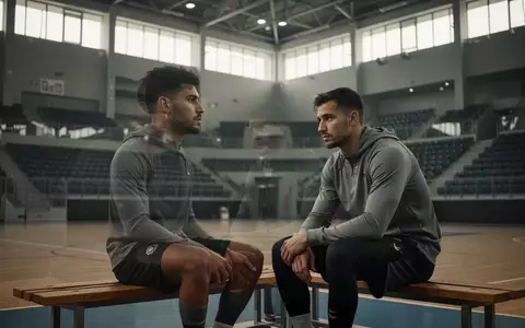 Ein nachdenklicher Athlet sitzt allein in einer leeren, modern beleuchteten Sportarena. - Foto: über boerse-global.de