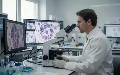 Ein Wissenschaftler in einem modernen Labor bei der mikroskopischen Analyse von Zellproben in der Krebsforschung. - Foto: über boerse-global.de