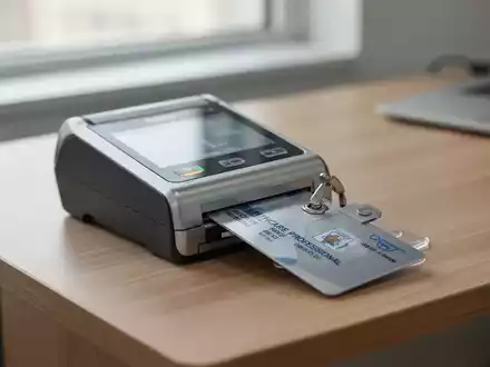 Ein Chipkartenleser in einer Arztpraxis mit einem elektronischen Heilberufsausweis zur Nutzung der Telematikinfrastruktur. - Foto: über boerse-global.de