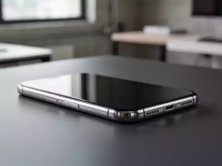 Ein hochwertiges Smartphone liegt auf einer dunklen, matten Oberfläche in einer modernen, minimalistischen Arbeitsumgebung. - Foto: über boerse-global.de