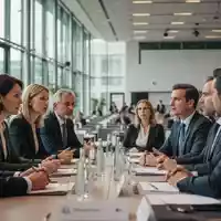 Teilnehmer eines Fachkongresses für Arbeitnehmervertreter im Gespräch in einem hellen Konferenzraum in Berlin. - Foto: über boerse-global.de