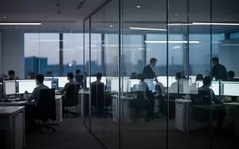 Ein modernes, minimalistisches Großraumbüro eines Technologieunternehmens mit verschwommenen Silhouetten arbeitender Personen. - Foto: über boerse-global.de