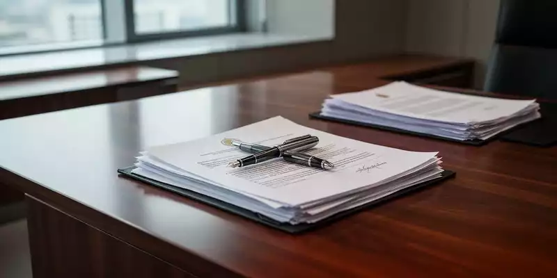 Ein Schreibtisch in einem modernen Büro mit offiziellen Dokumenten und einem Füllfederhalter. - Foto: über boerse-global.de
