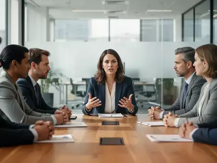 Eine Gruppe von Mitarbeitern in einem modernen Büro sitzt an einem Konferenztisch und führt ein konzentriertes Gespräch. - Foto: über boerse-global.de