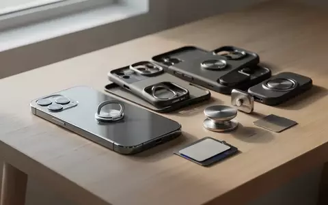 Ein modernes Smartphone mit verschiedenen Schutzhüllen und magnetischem Zubehör auf einem minimalistischen Schreibtisch. - Foto: über boerse-global.de