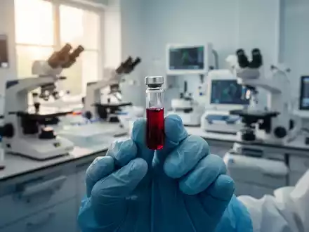 Eine medizinische Fachkraft hält ein Reagenzglas mit einer Blutprobe in einem modernen klinischen Labor. - Foto: über boerse-global.de