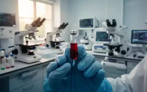 Eine medizinische Fachkraft hält ein Reagenzglas mit einer Blutprobe in einem modernen klinischen Labor. - Foto: über boerse-global.de