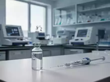 Ein steriles medizinisches Labor mit Laborgeräten und einer Glasampulle auf einem Labortisch bei natürlichem Licht. - Foto: über boerse-global.de