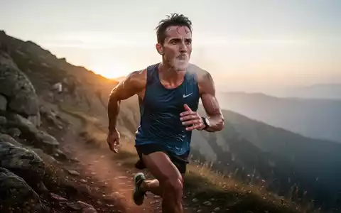 Ein fokussierter Sportler beim intensiven Lauftraining auf einem Bergpfad bei Sonnenaufgang als Symbol für Resilienz. - Foto: über boerse-global.de