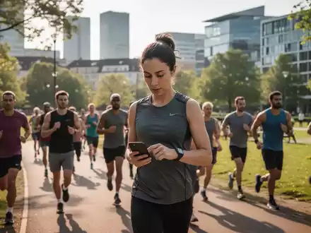 Menschen beim Sport in einem Stuttgarter Stadtpark, die ihr Smartphone zur Bewegungsförderung nutzen. - Foto: über boerse-global.de