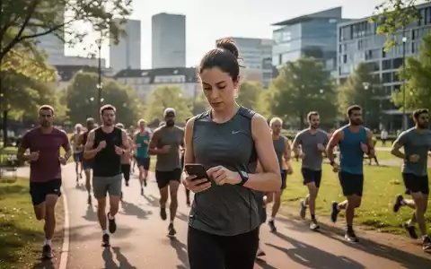 Menschen beim Sport in einem Stuttgarter Stadtpark, die ihr Smartphone zur Bewegungsförderung nutzen. - Foto: über boerse-global.de