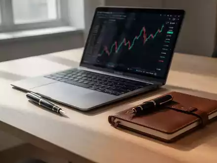 Ein moderner, minimalistischer Schreibtisch mit Laptop und Notizbuch in einem hellen, professionellen Arbeitsumfeld. - Foto: über boerse-global.de