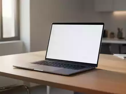 Ein modernes, schlankes Notebook auf einem minimalistischen Schreibtisch in einem hellen, zeitgemäßen Büro. - Foto: über boerse-global.de