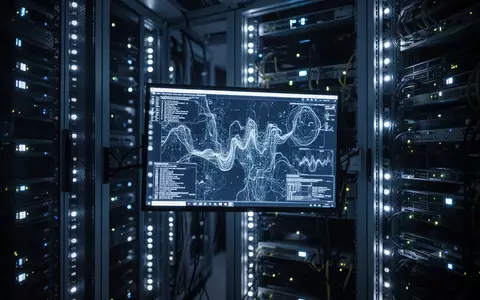 Ein hochmodernes Serverraum-Umfeld mit leuchtenden Hardware-Racks und komplexen Datenmustern auf einem Monitor. - Foto: über boerse-global.de