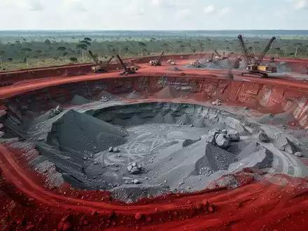 Ein offener Tagebau für Seltene Erden in einer weitläufigen brasilianischen Landschaft bei Tageslicht. - Foto: über boerse-global.de
