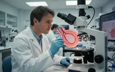 Medizinische Fachkraft untersucht eine mikroskopische Aufnahme einer menschlichen Arterie in einem modernen Labor. - Foto: über boerse-global.de