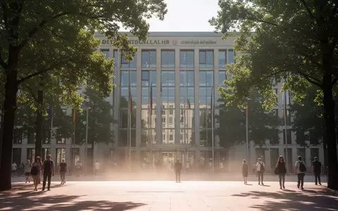 Ein modernes Regierungsgebäude in Berlin bei sommerlicher Hitze mit flimmernder Luft über dem Gehweg. - Foto: über boerse-global.de
