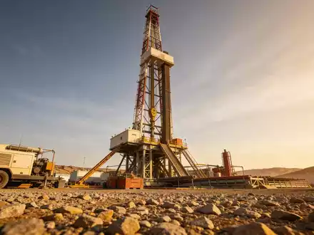 Ein industrieller Bohrturm auf einer Baustelle für Geothermie bei Sonnenuntergang. - Foto: über boerse-global.de