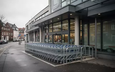 Eingangsbereich eines Supermarktes in einem städtischen Wohngebiet mit einer Reihe von Einkaufswagen. - Foto: über boerse-global.de