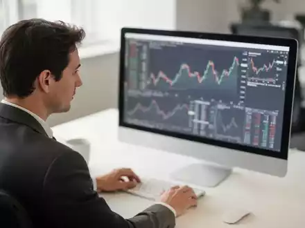 Finanzanalyst bei der Arbeit an einem modernen Schreibtisch mit unscharfen Finanzdiagrammen auf einem Bildschirm. - Foto: über boerse-global.de