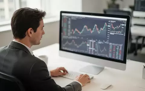 Finanzanalyst bei der Arbeit an einem modernen Schreibtisch mit unscharfen Finanzdiagrammen auf einem Bildschirm. - Foto: über boerse-global.de