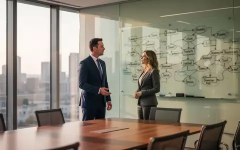 Ein CHRO und eine CIO in einem modernen Büro besprechen gemeinsam strategische Planungsdiagramme an einer Glaswand. - Foto: über boerse-global.de