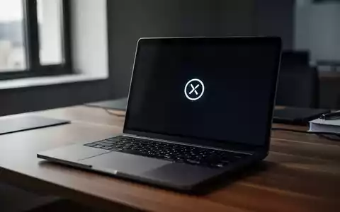 Ein aufgeklappter Laptop mit schwarzem Bildschirm auf einem Schreibtisch in einem modernen Büro während einer Systemstörung. - Foto: über boerse-global.de