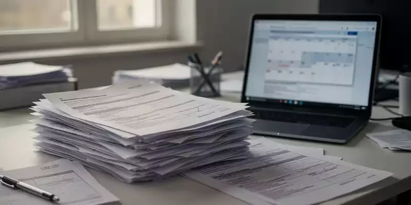 Ein Schreibtisch mit zahlreichen Formularen und Dokumenten in einem Büro, das die administrative Komplexität verdeutlicht. - Foto: über boerse-global.de