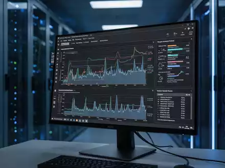 Ein Computerbildschirm zeigt komplexe Systemdiagnose-Daten und Performance-Graphen in einer professionellen IT-Umgebung. - Foto: über boerse-global.de