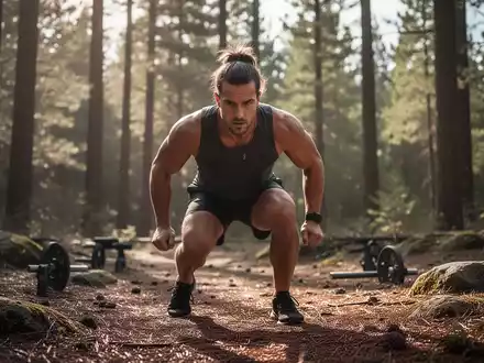Ein Sportler beim intensiven Intervalltraining in einem Wald bei natürlichem Licht. - Foto: über boerse-global.de