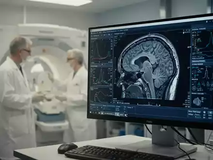Ein moderner medizinischer Forschungsraum mit einem hochauflösenden Gehirnscan auf einem Monitor. - Foto: über boerse-global.de