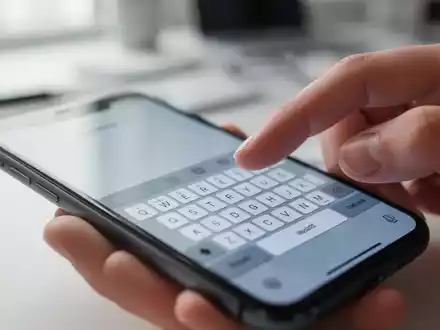 Nahaufnahme einer Hand, die ein iPhone bedient, mit Fokus auf die Tastatur auf dem Display. - Foto: über boerse-global.de