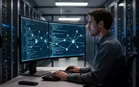 IT-Administrator arbeitet in einem modernen Rechenzentrum an der Sicherung von Unternehmensnetzwerken gegen Cyberangriffe. - Foto: über boerse-global.de