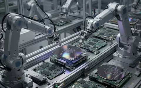 Nahaufnahme einer automatisierten Fertigungslinie für Halbleiterkomponenten in einer modernen Elektronikfabrik. - Foto: über boerse-global.de